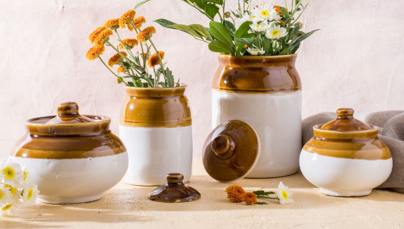Set of ceramic kitchen storage jars