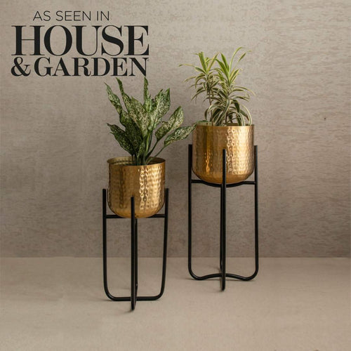 Golden Metal Planter Pot With Stand - Ritu Pots & Planters 