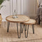 Round cane side table with rustic natural finish
