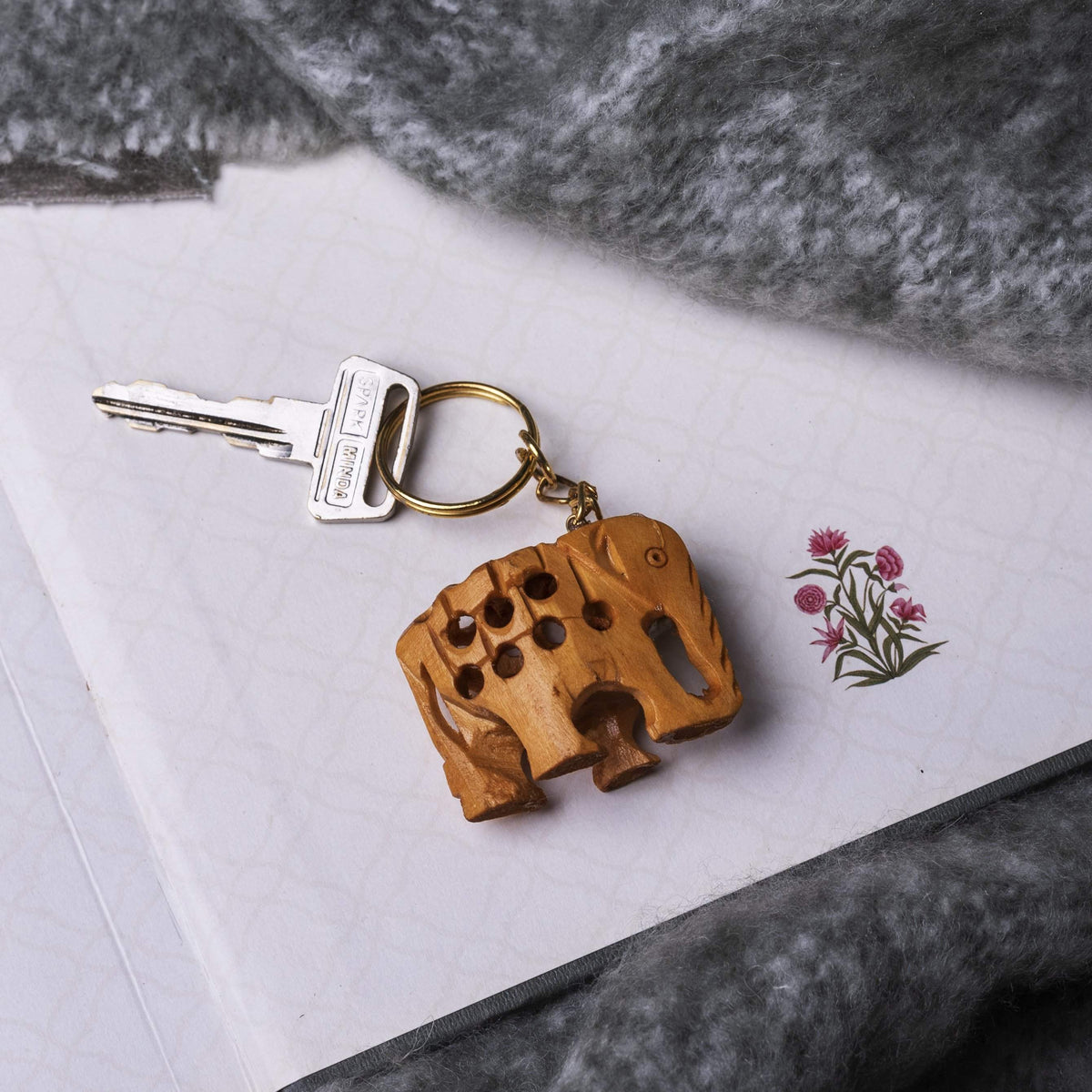 Wooden Elephant Keychain Mytri Designs - Main Image