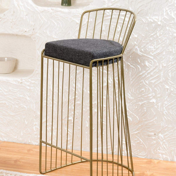 Gold Iron Stool with Grey Cushion