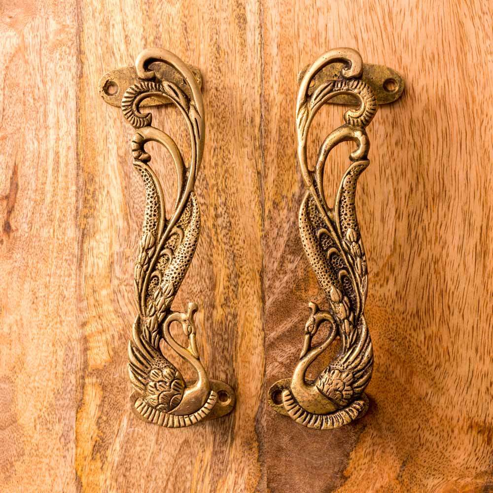Antique Brass Peacock Door Handles - Mytri Designs
