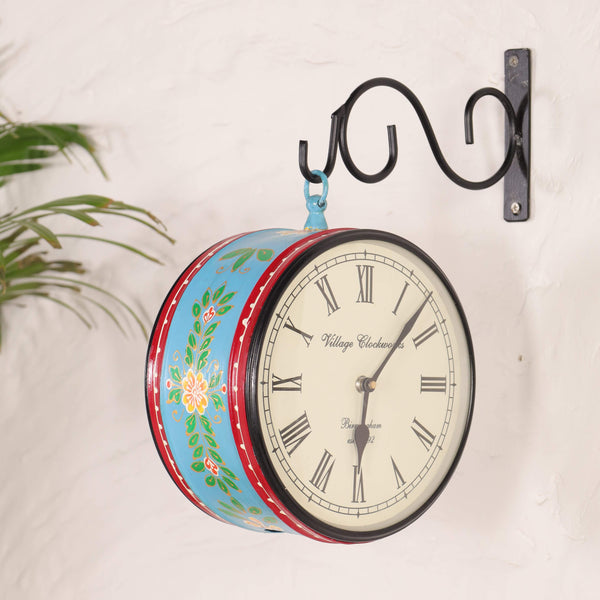 Hand-Painted Railway Clock - Teal Blue Colour