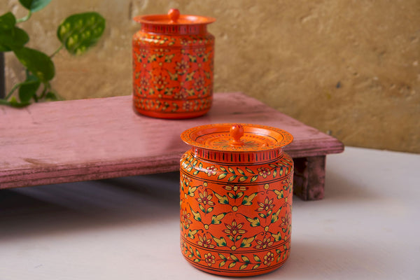 Kitchen Storage Steel Containers - Orange & Flower Pattern