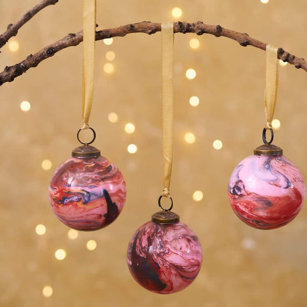 Pink & Gold Marble Effect Glass Bauble