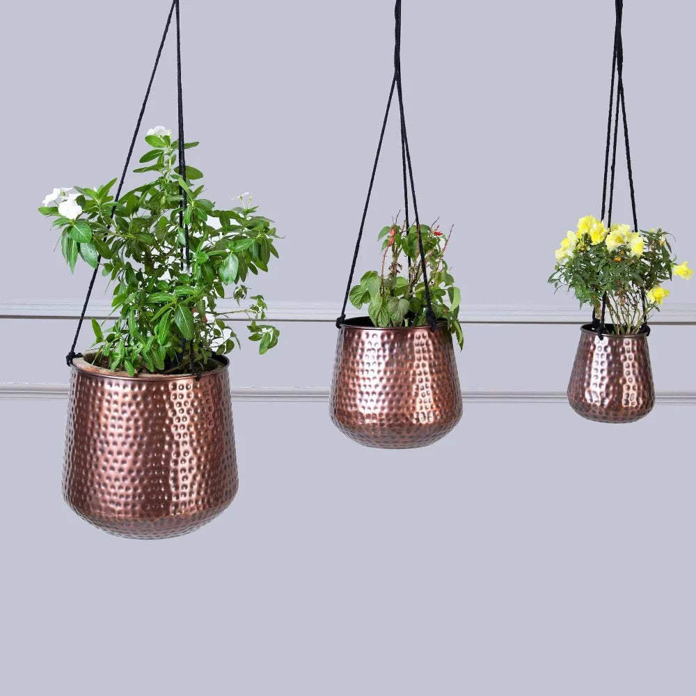 hammered copper hanging planter Hammered Copper Hanging Planters