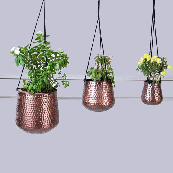 copper hanging plant basket Hammered Copper Hanging Planters