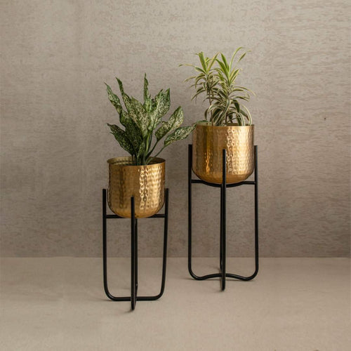 Golden Metal Planter Pot With Stand - Ritu Pots & Planters 