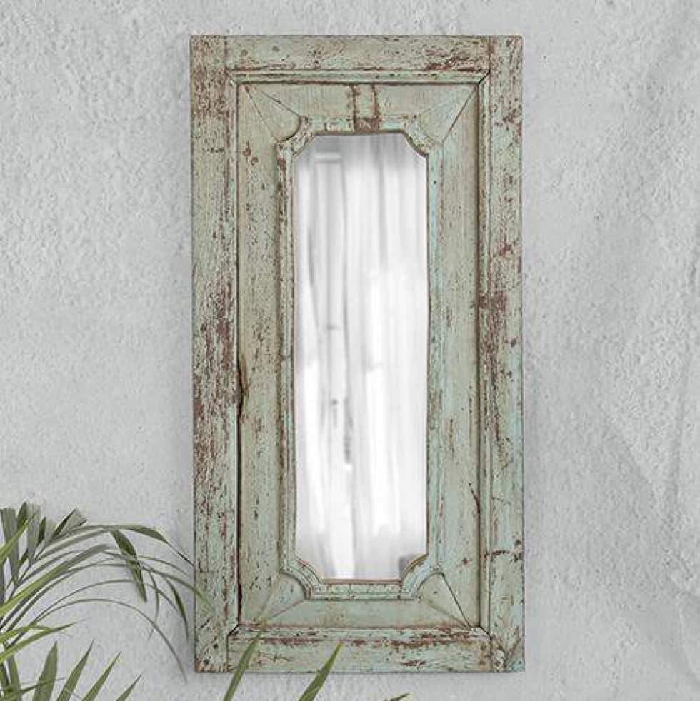Light Green Wood Rectangular Mirror - Mytri Designs