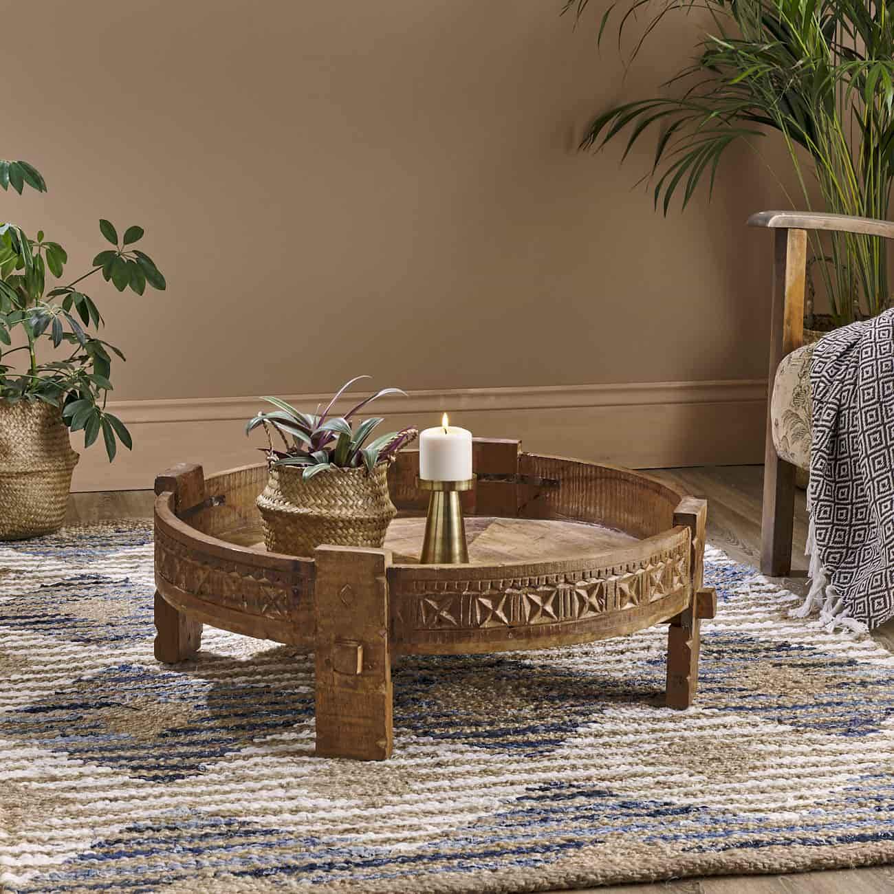 Natural Teak Wood Round Low Height Coffee Table – Mytri Designs