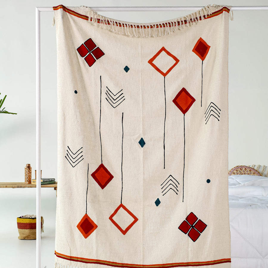 Multi-Coloured Embroidered Throw Blanket - Mytri Designs