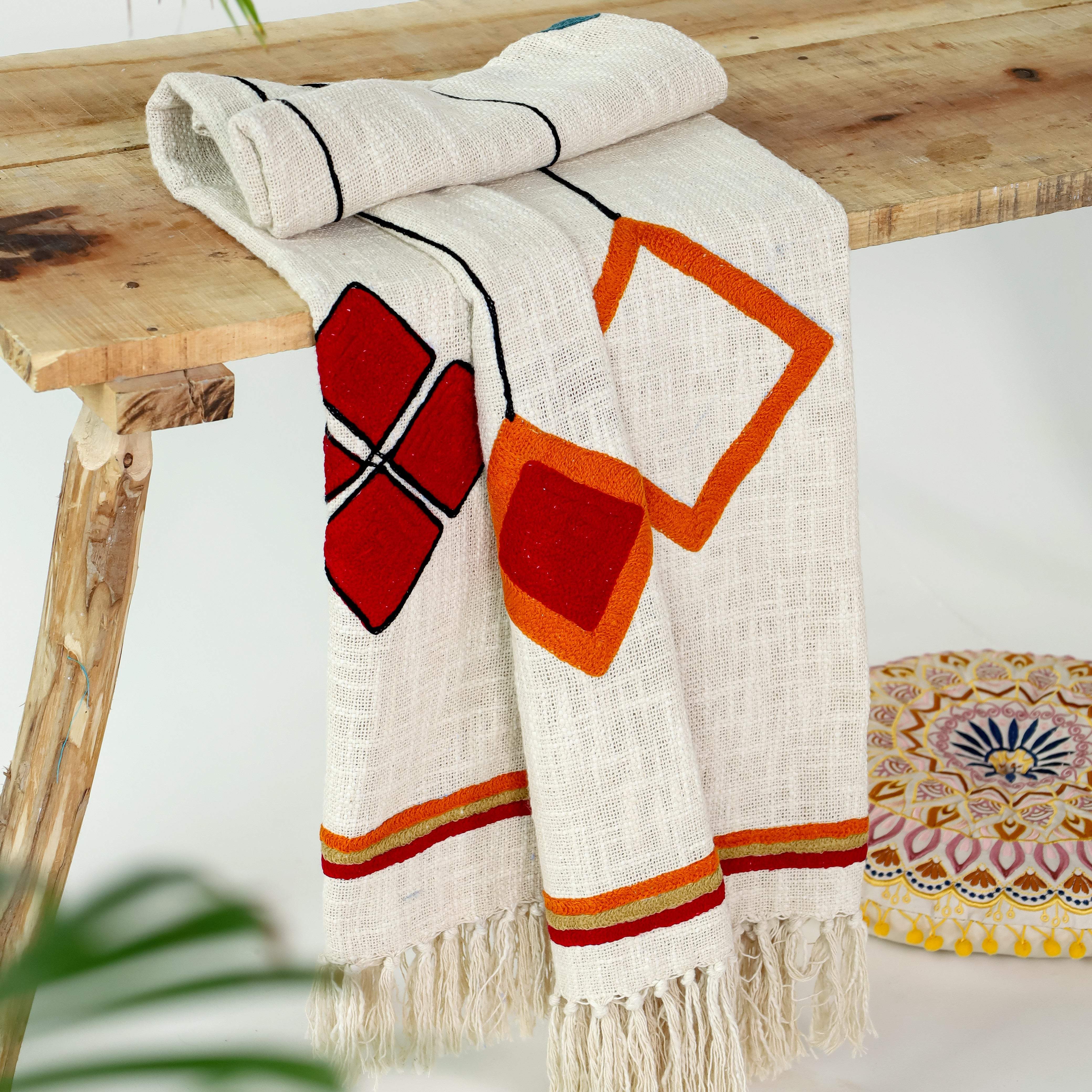 Multi-Coloured Embroidered Throw Blanket - Mytri Designs