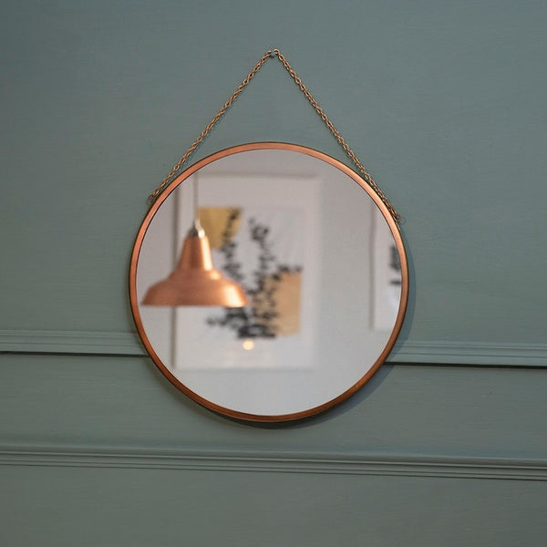 Hanging Mirror with Copper Finish and Chain