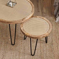 Round cane side table with rustic natural finish side table 