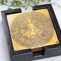 Brass Yoga Coasters | Set of Five Wood and Brass Coasters 