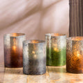 Set of 4 Cylindrical Smoked Glass Candle Holders 