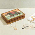 Handpainted Wooden Jewellery Box with Indian Elephant in Green and Orange with Golden Embellishments