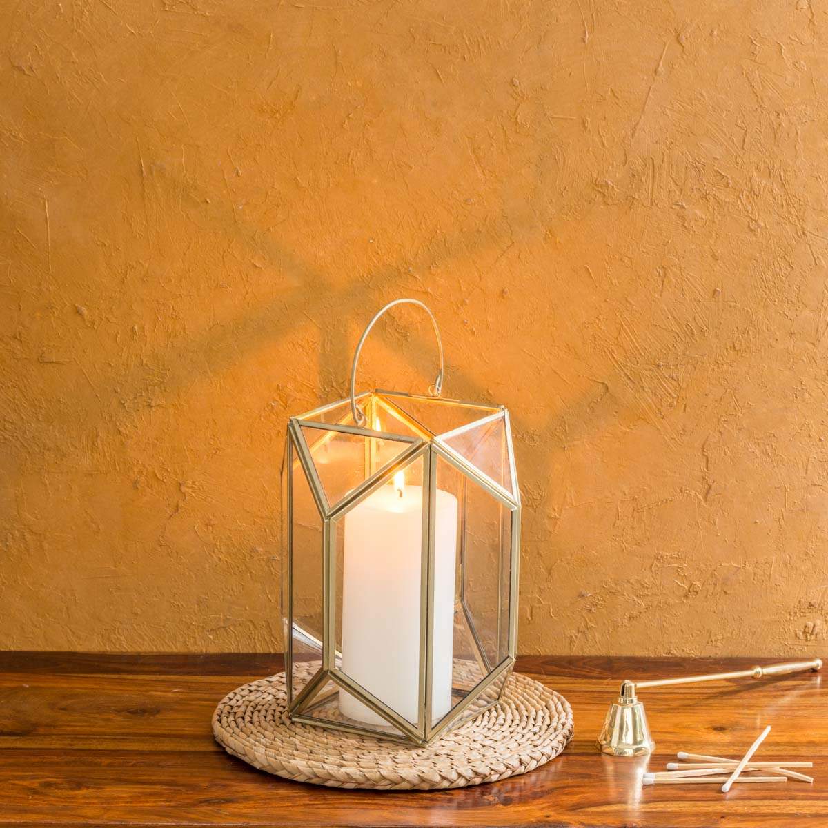Gold Geometric Glass Lantern Candle Holder Mytri Designs