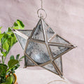 Glass Star Lantern with Silver Finish 'Tara White' 