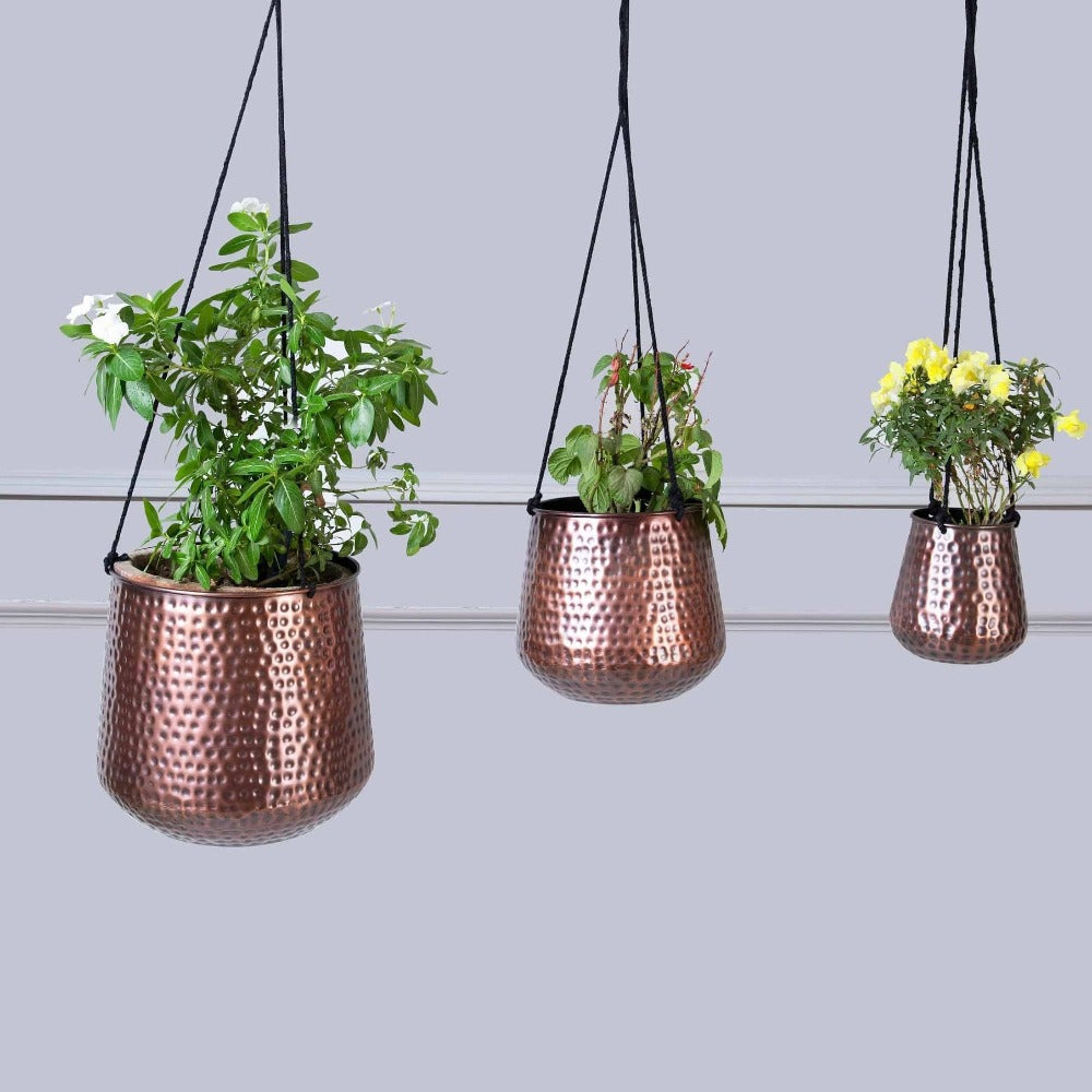 Hammered Copper Hanging Planters Mytri Designs