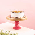Handmade wooden cake stand 10" with pink pedestal 