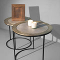Metal Brass Finish Top Coffee Table 'Lavi' , with black stand and round silver gold table top Handmade