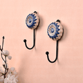 Pack of 2 decorative ceramic handmade wall hooks 