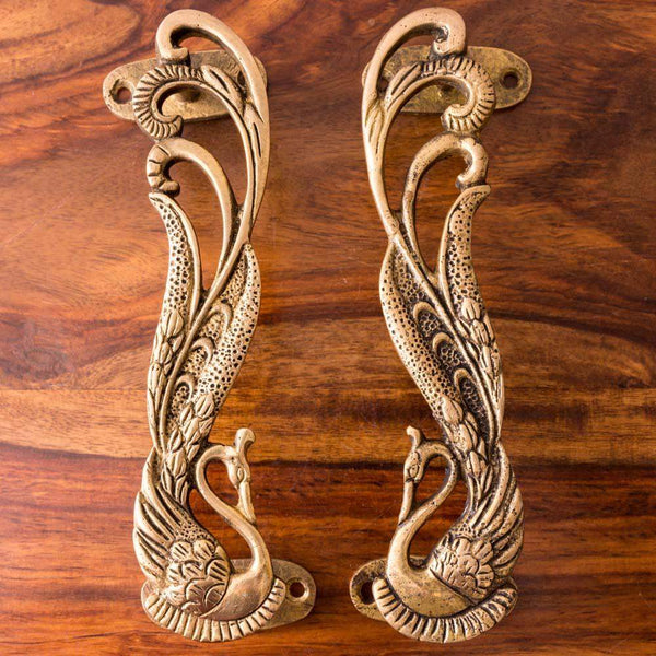 Antique Brass Door Handle - Peacock