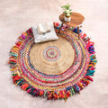 Round Accent Rug Jute and Recycled Cotton - Chind Rug 