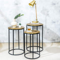 Side Table with Brass Finish Wooden Top and Metal Stand 'Phaagun' - 3 Sizes 
