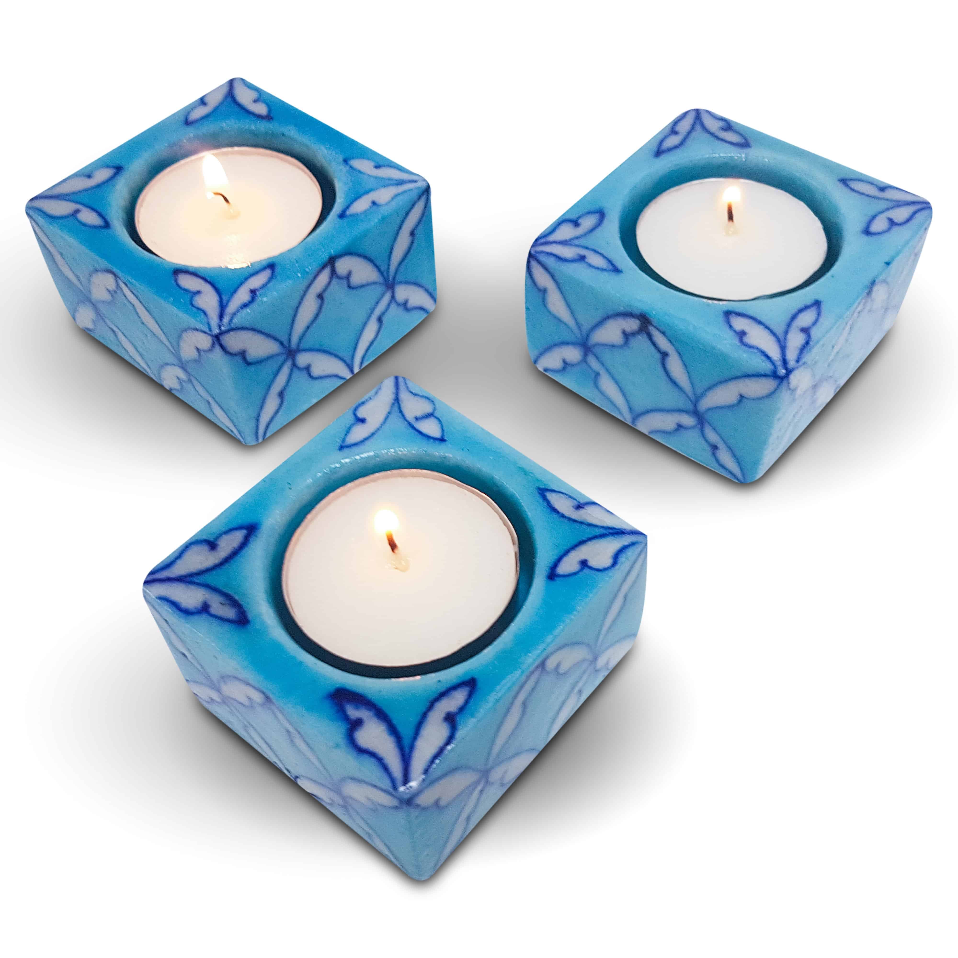 Blue Pottery Ceramic Candle Holder Set Mytri Designs