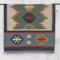 Wool and Jut Rug with Multi-Colour Pattern  'Veechi' - Rectangular Kilim Rug 