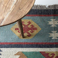 Wool and Jut Rug with Multi-Colour Pattern  'Veechi' - Rectangular Kilim Rug 